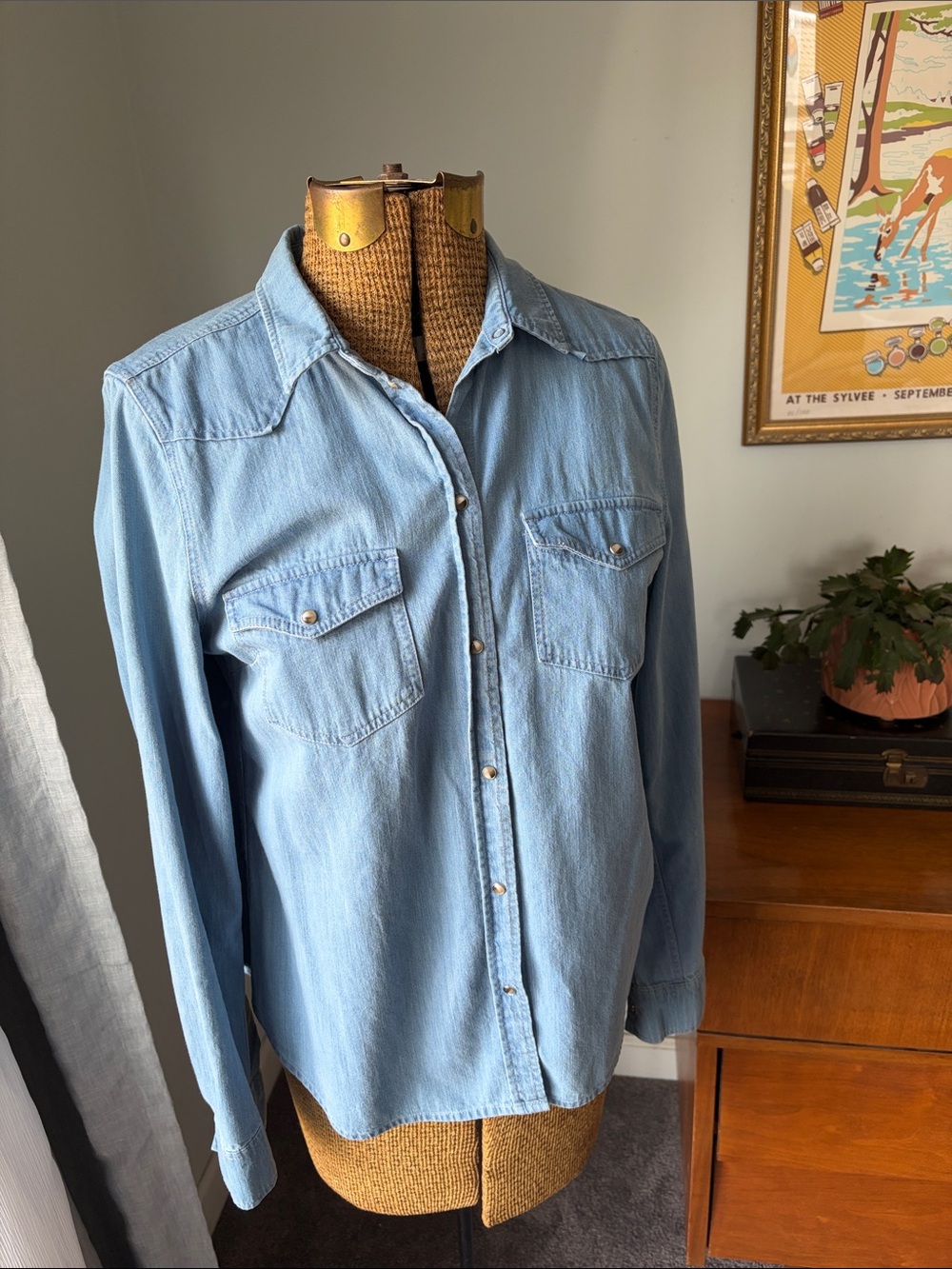 Sezane Light Blue Denim Button-Down Shirt